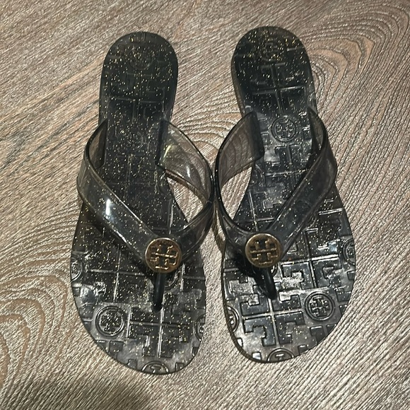 Tory Burch Shoes - Tory Burch Thora Jelly Blue Glitter Thong Sandal Slides Women’s Size 6